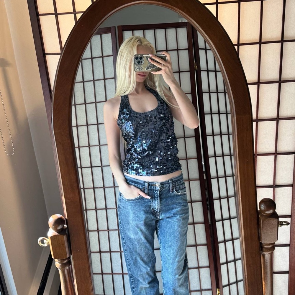 Smart Set Black Sequin Halter Camisole